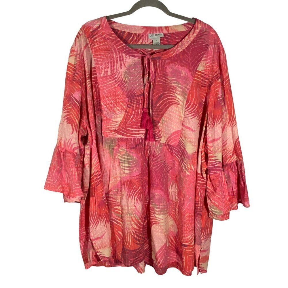 Catherine’s peasant top bell sleeve tassel tie popover pink blouse women’s 3X